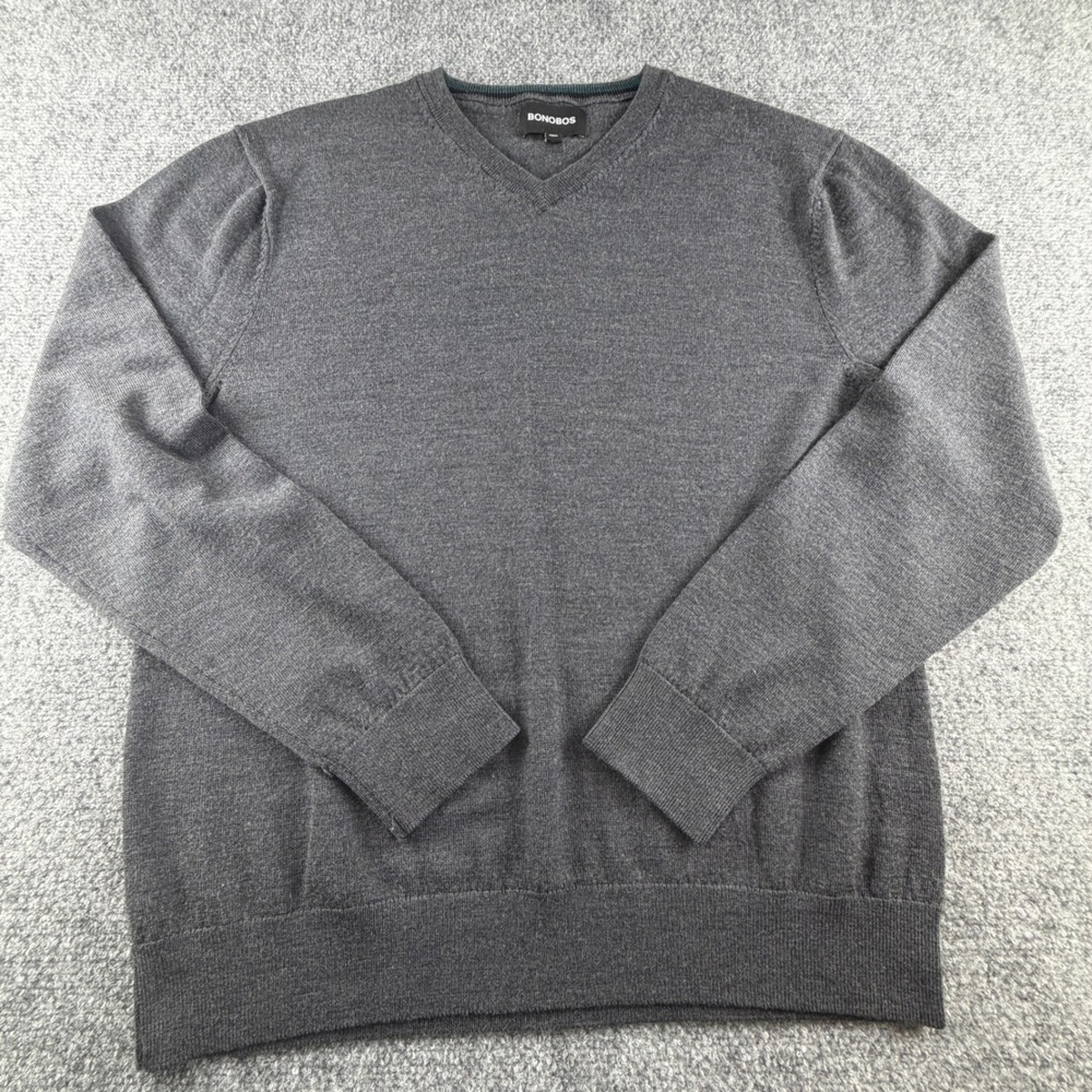 Bonobos Mens Extra Fine Merino Wool V-Neck Sweater Charcoal Grey L 24772-BR555